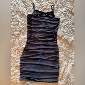 Chic Black Ruched Mini Dress size S